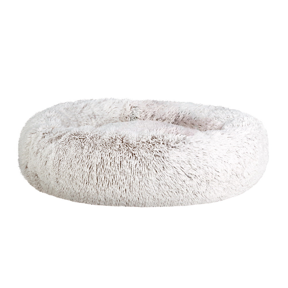 Pet Bed Dog Cat 90cm Large Calming Soft Plush White Brown