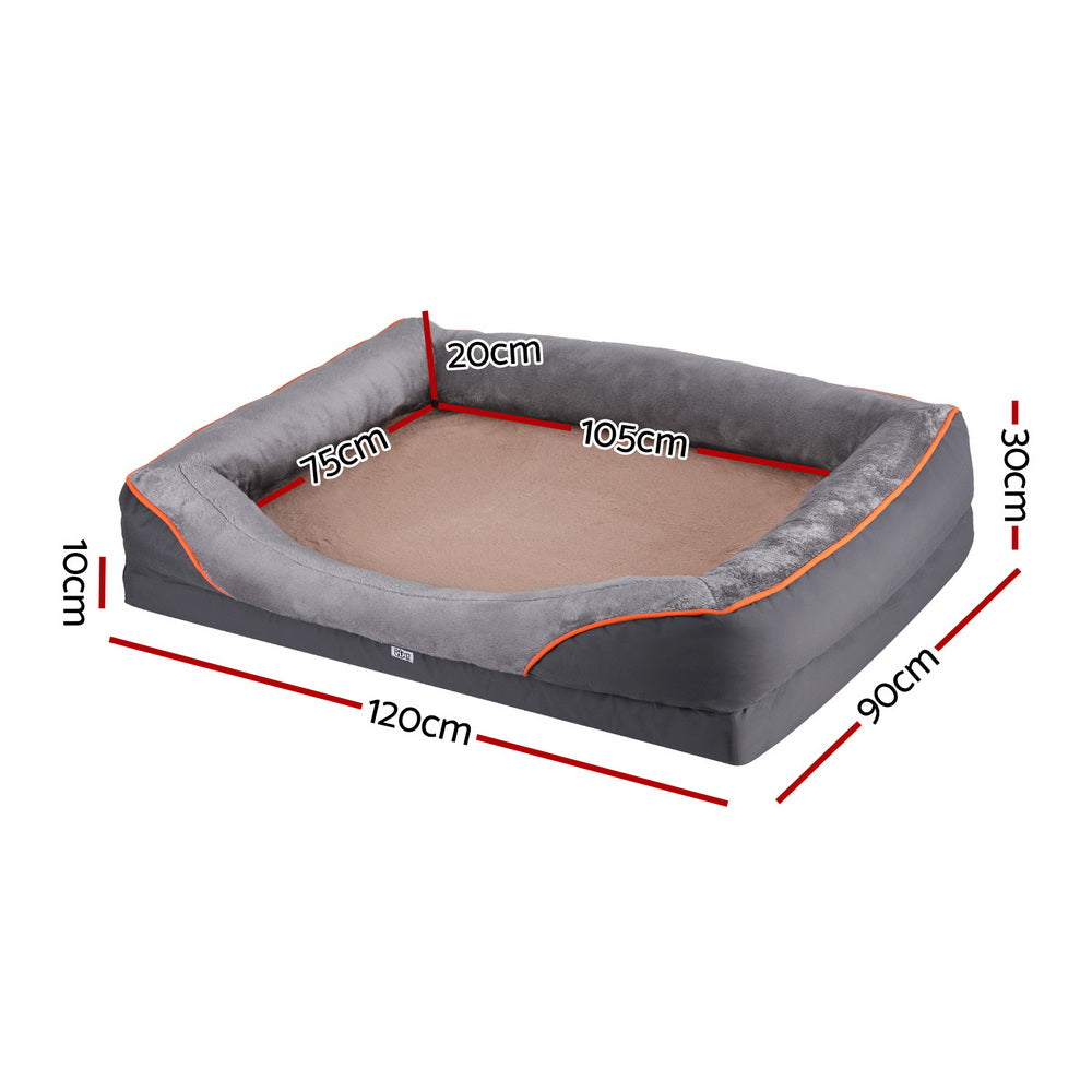Solara Orthopedic Pet Bed – Grey & Yellow – Extra Large 120 cm