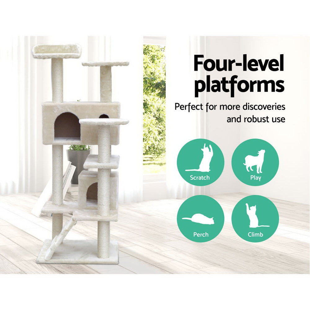 Buddy Cat Tree Condo – Beige / Cream – 134 cm