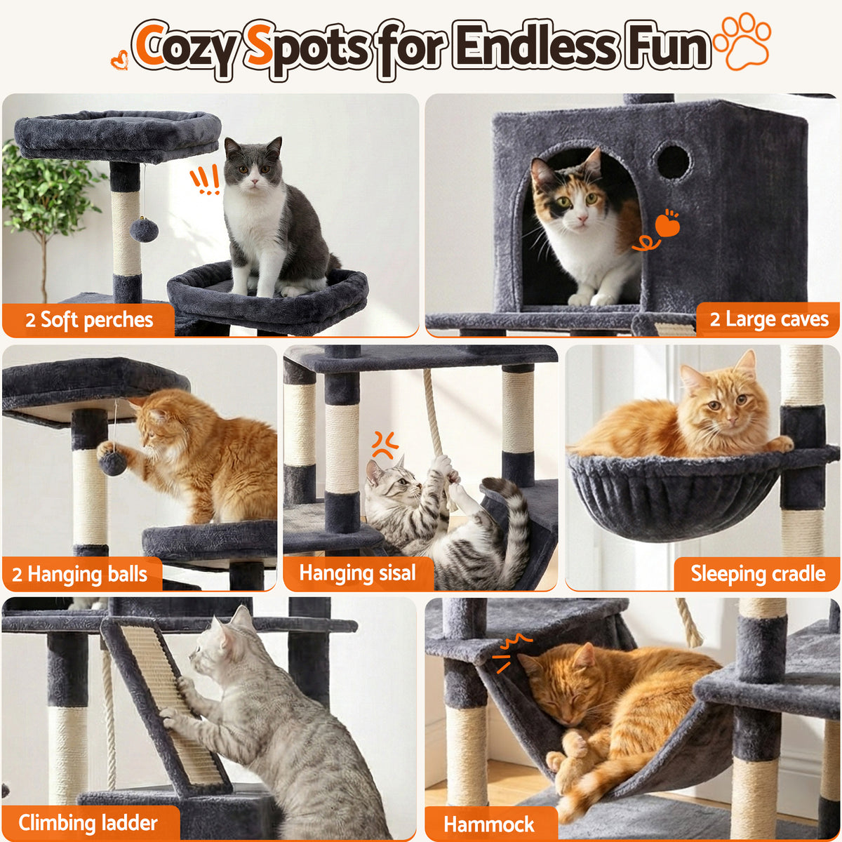 Cortez Cat Tree Tower – Grey – 206 cm