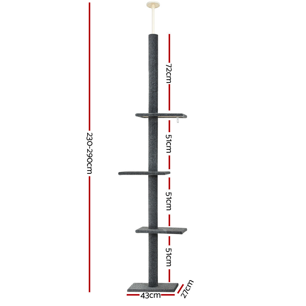 Maxima Floor-to-Ceiling Cat Tree – Grey – 290 cm