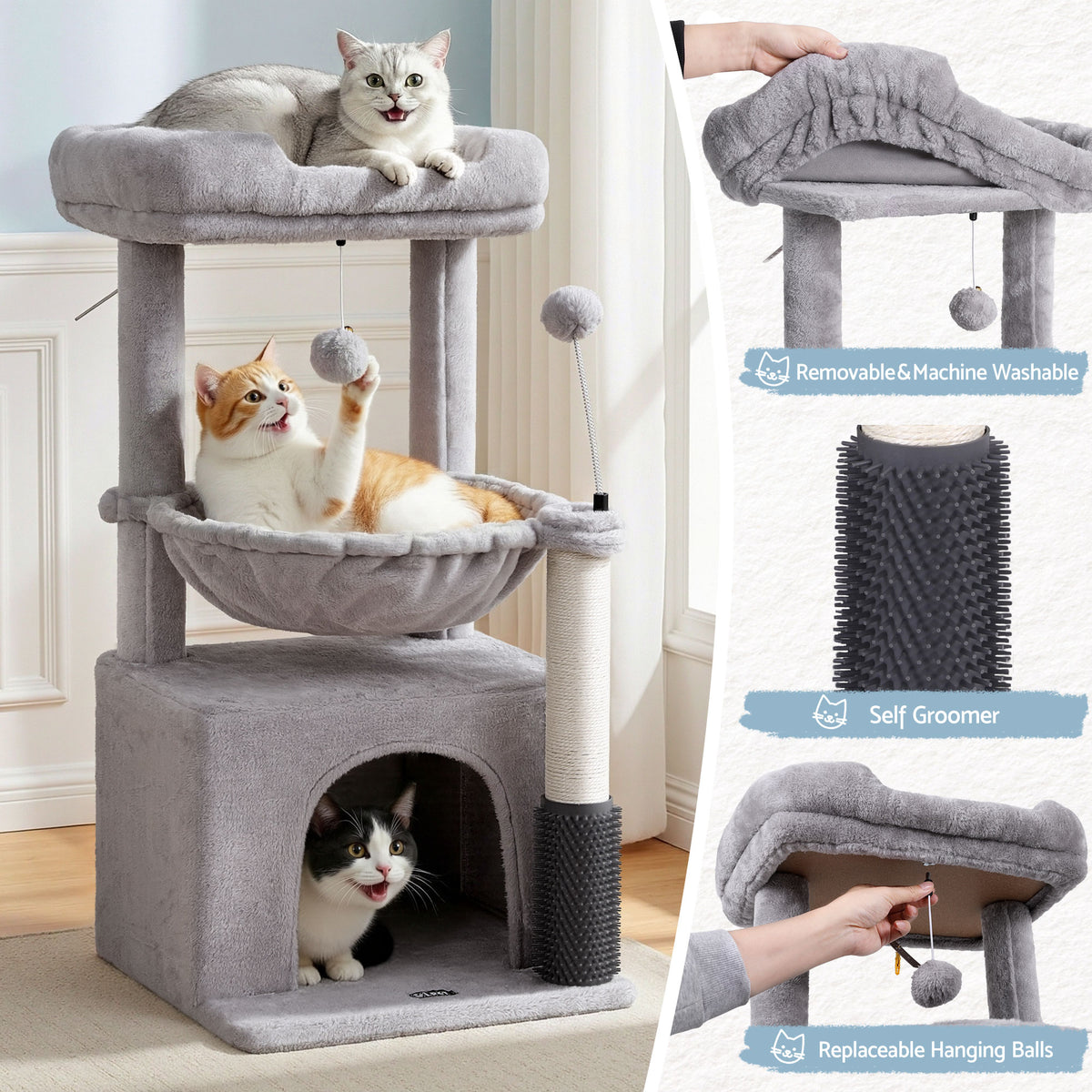Ashton Cat Tree Tower – Light Grey – 82 cm