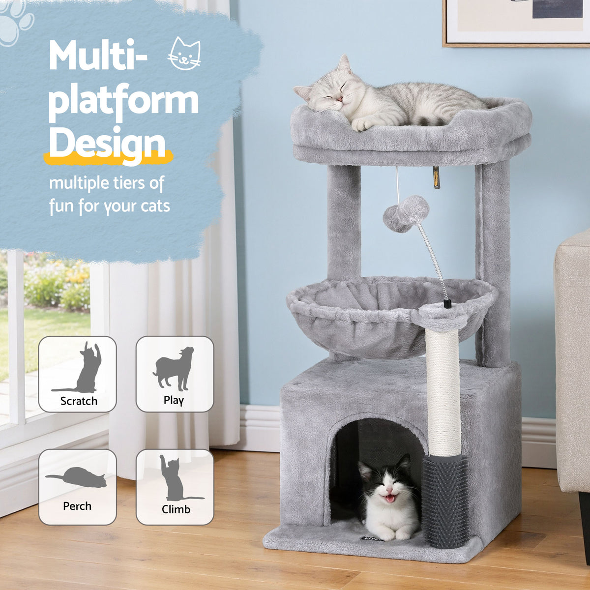 Ashton Cat Tree Tower – Light Grey – 82 cm