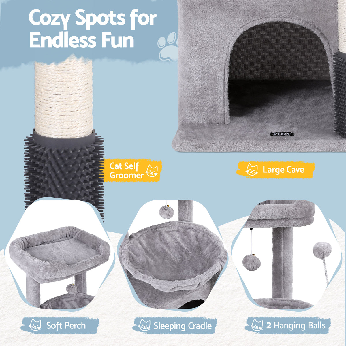 Ashton Cat Tree Tower – Light Grey – 82 cm