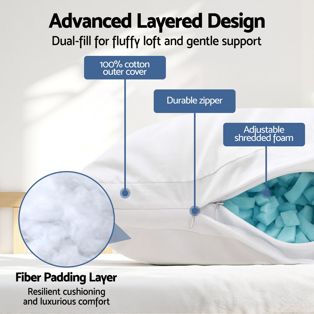 Zenith Adjustable Memory Foam Pillow – White – Set of 2