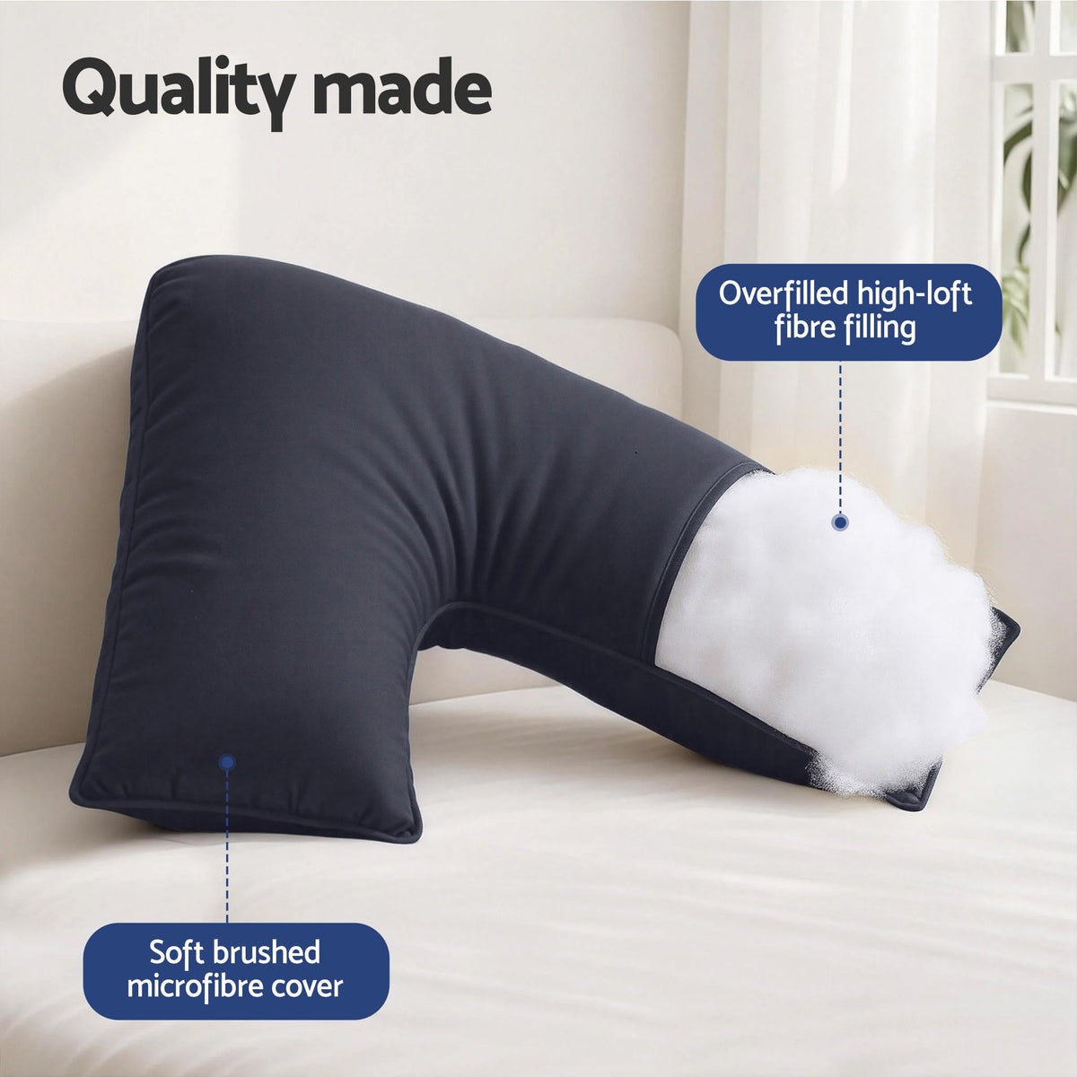 Meridian V-Shape Body Pillow – Grey – Standard
