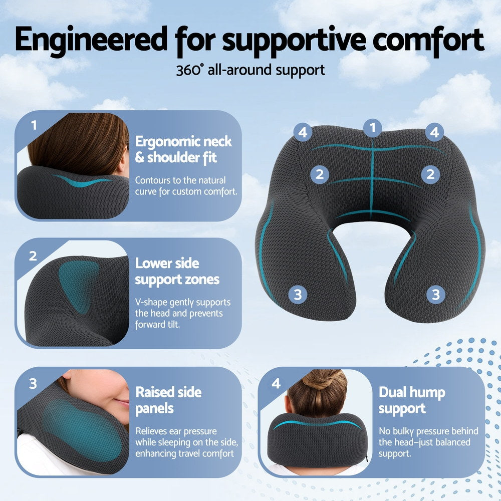 Voyage Travel Memory Foam Neck Pillow – Black