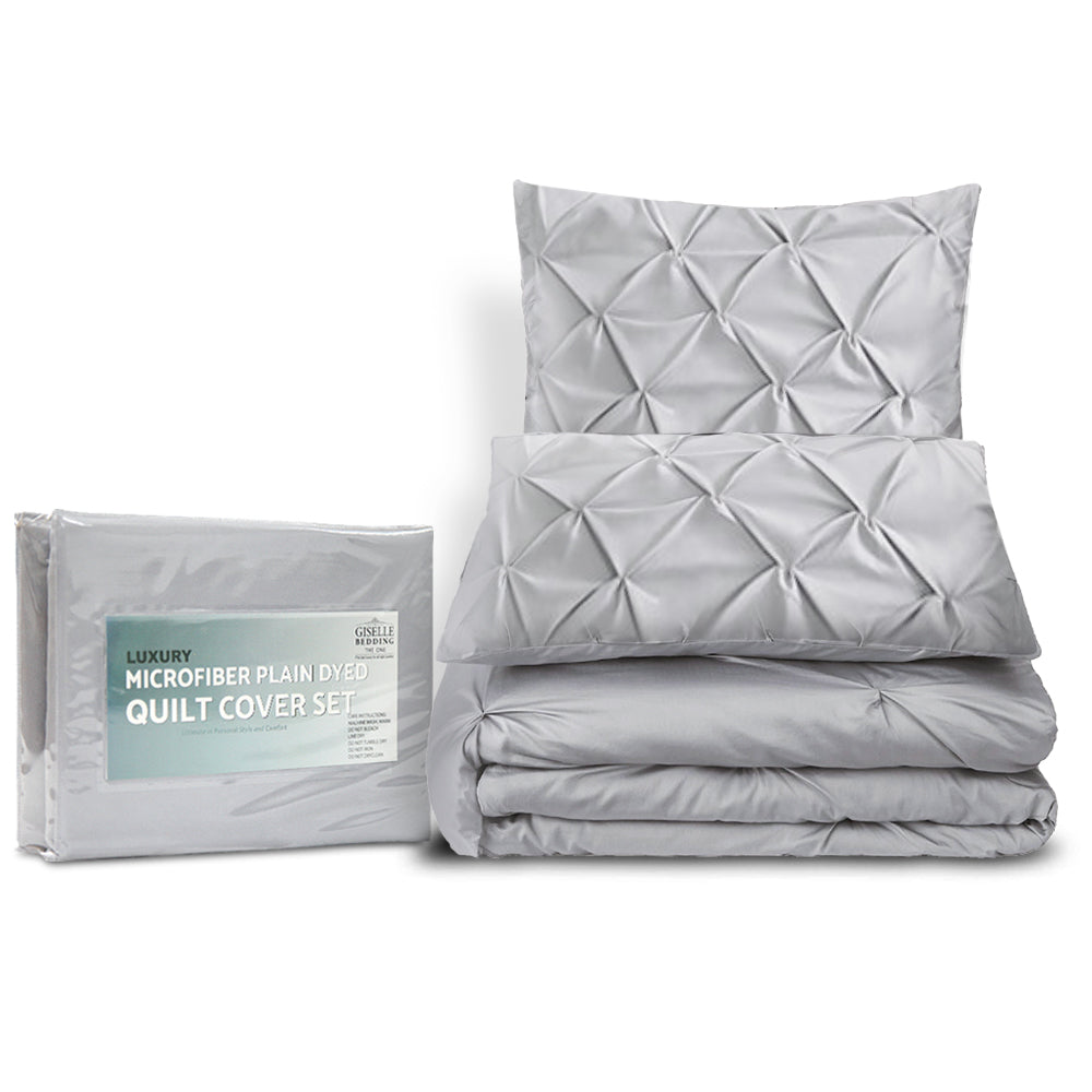 Selena Quilt Cover Set Diamond Pinch – Grey – King