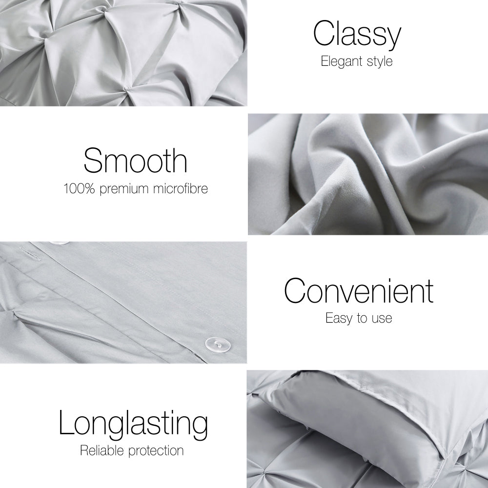 Aldara Diamond Pintuck Quilt Cover Set – Grey – Super King