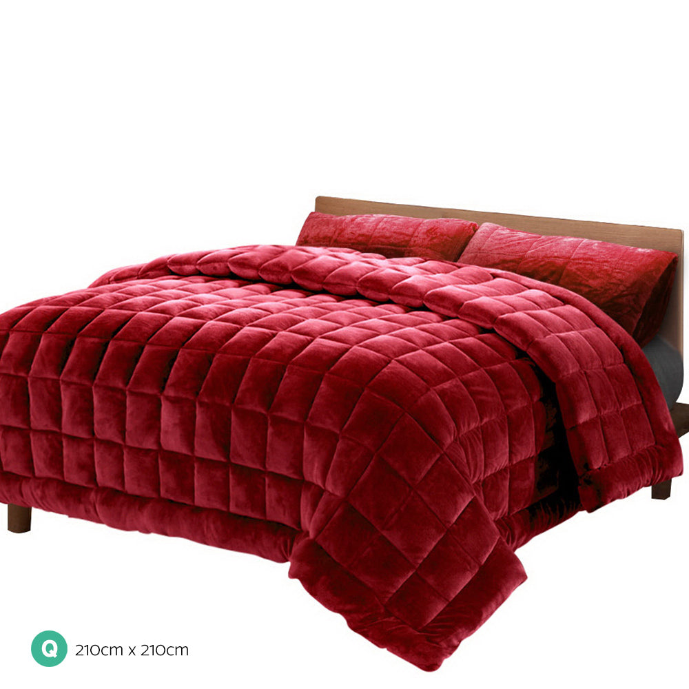Luxora Faux Mink Quilt – Burgundy – Queen