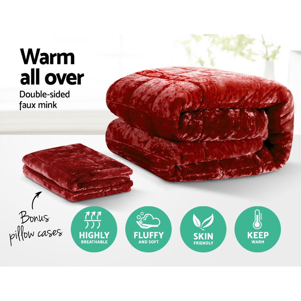 Luxora Faux Mink Quilt – Burgundy – Queen