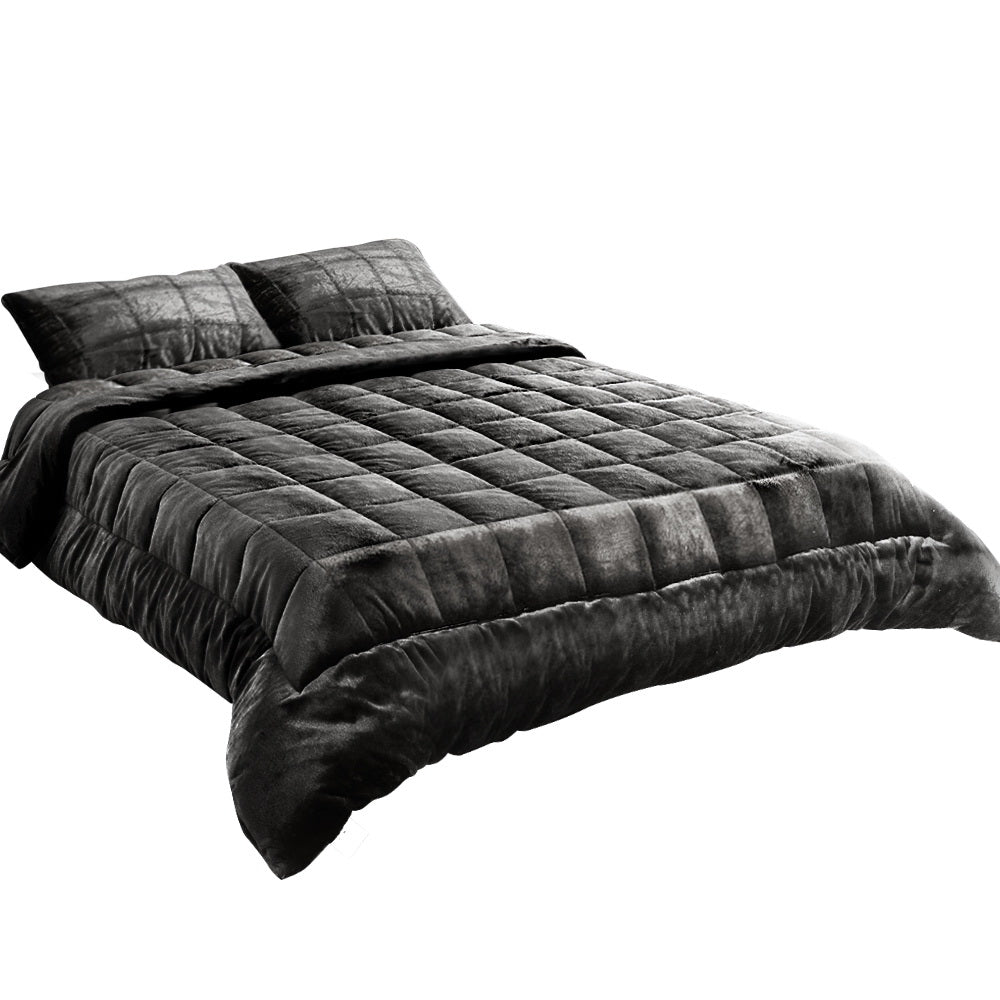Faux Mink Quilt Charcoal – Double