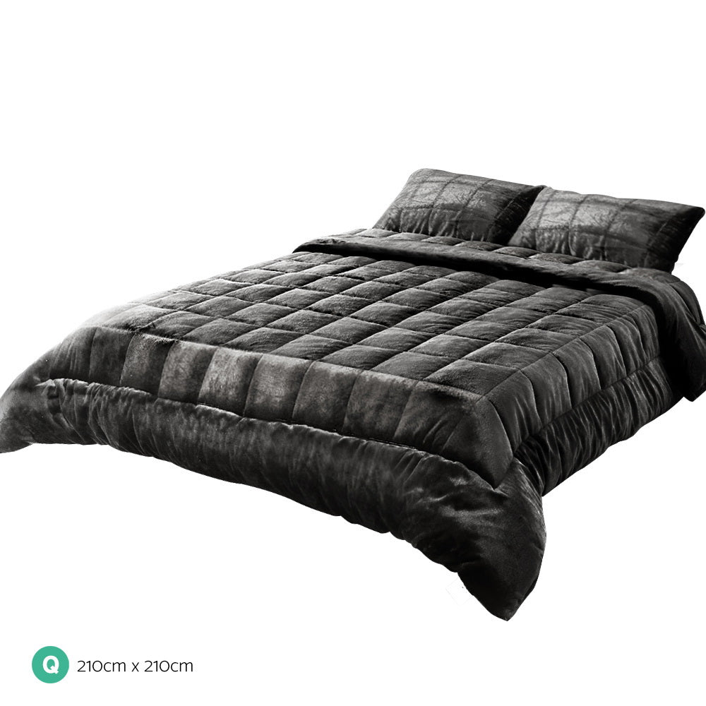 Luxora Faux Mink Quilt – Charcoal – Queen