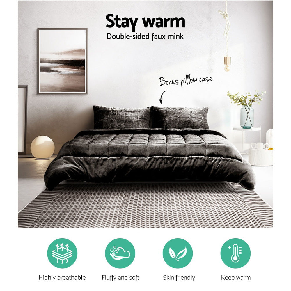 Luxora Faux Mink Quilt – Charcoal – King