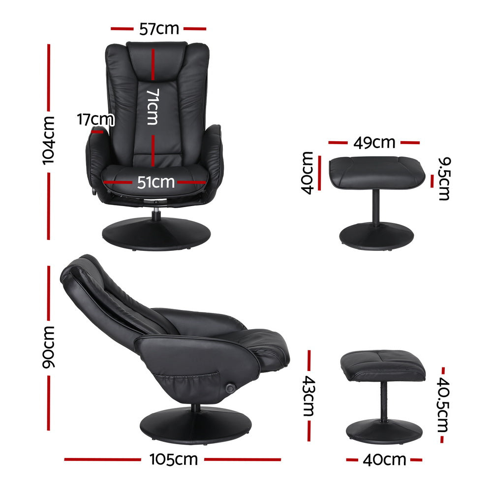 Alderon Heated Massage Recliner Chairs – Black – Set of 2