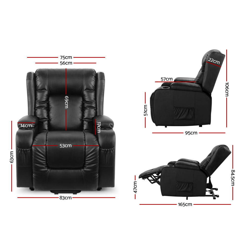 Rukwa Electric Recliner Chair with Heated Massage – Black
