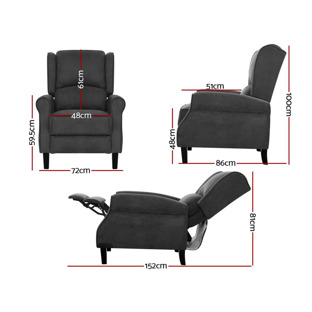 Serano Suede Recliner Chair – Grey – Single