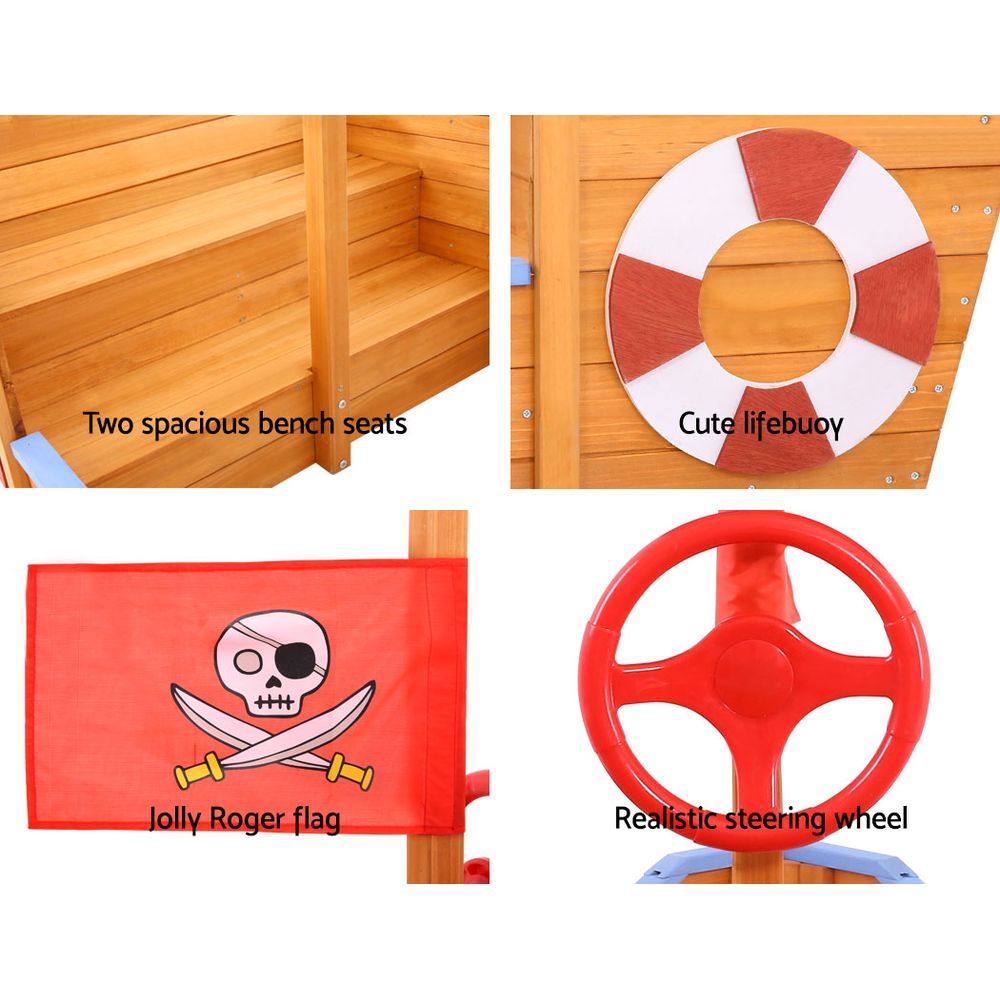 Valentina Boat Sandpit with Canopy – Brown / Wood – 165 cm