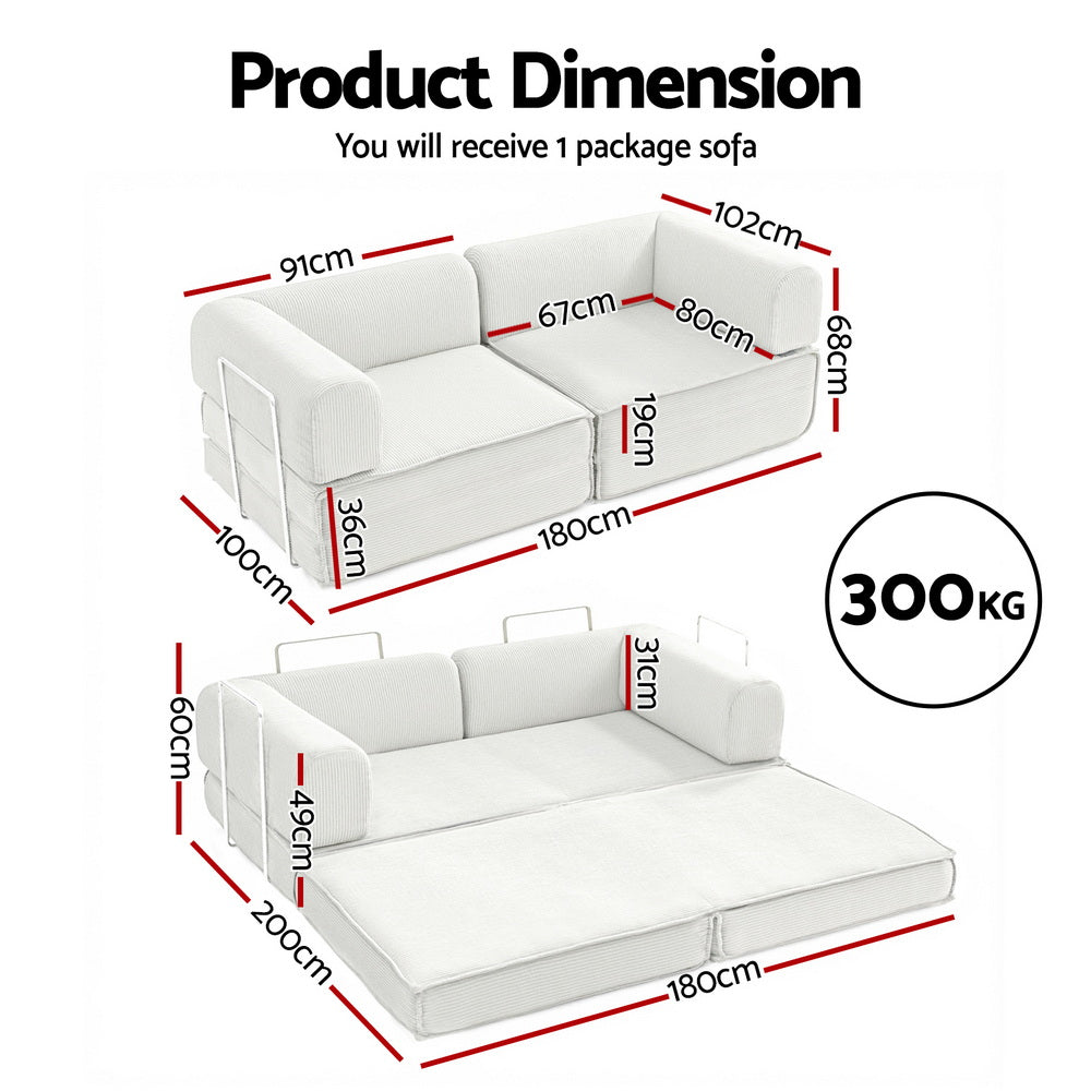 Torren Convertible Sofa Bed – Beige / Cream – 2 Seater