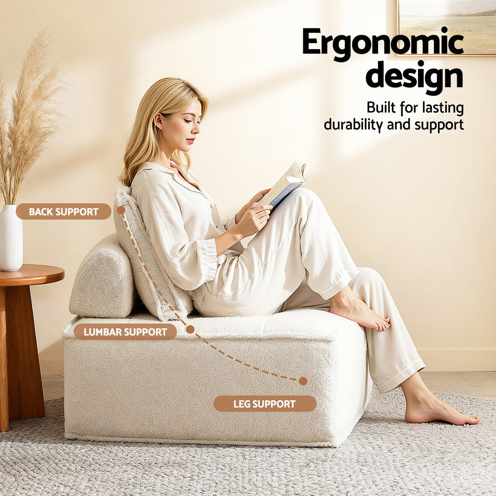 Camden Floor Sofa Modular Lounge Set – White – Set of 5