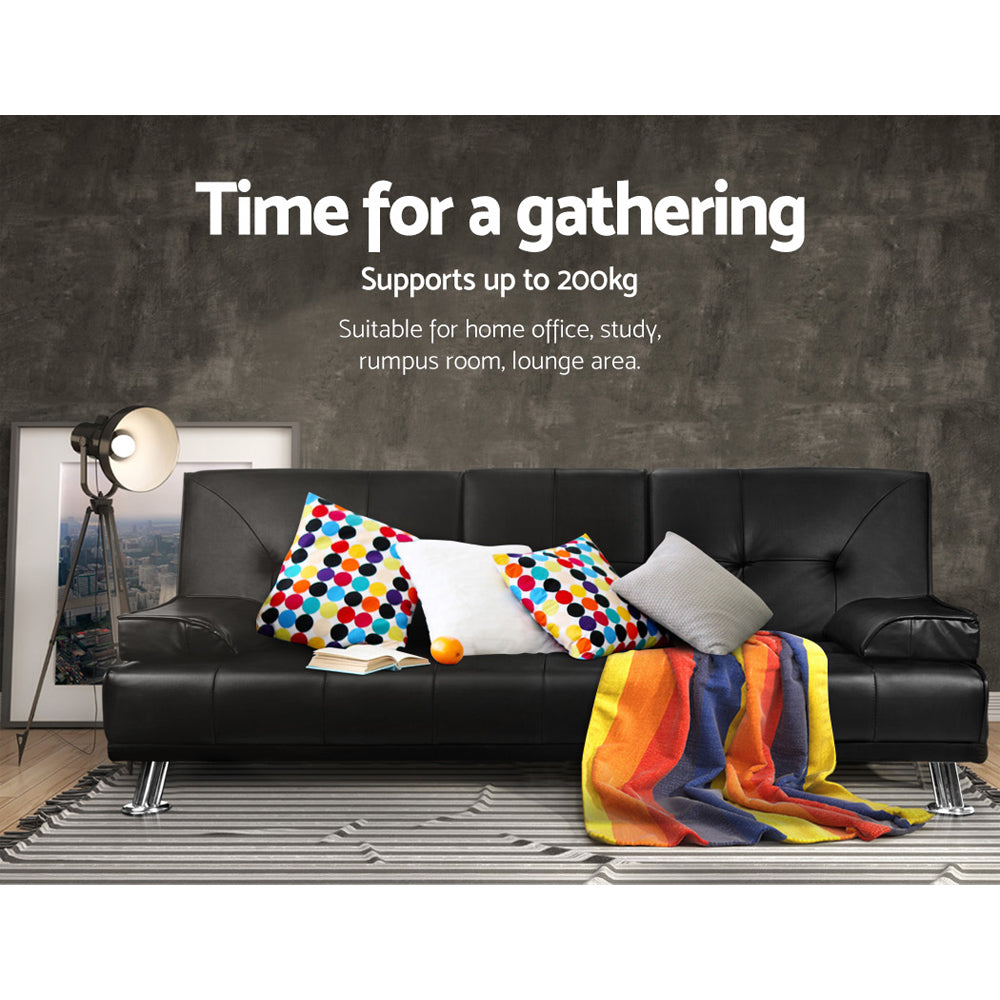 Valera Leather Sofa Bed – Black – 3 Seaters