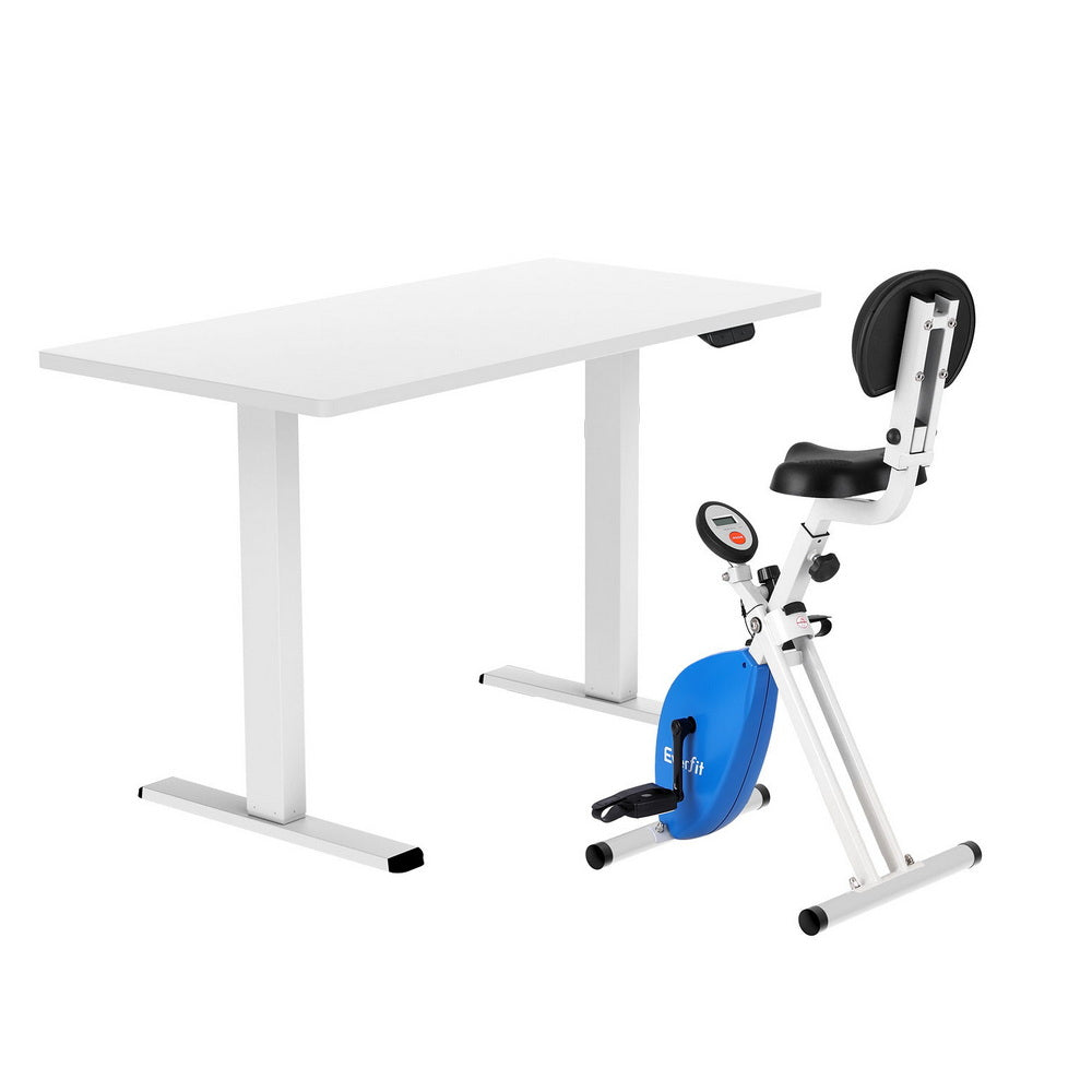 Under Desk Folding X - Bike with 140cm Automatic Standing Desk Magnetic Resistance White