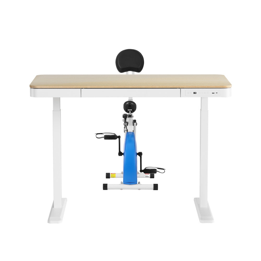 Nexora Under Desk Exercise Bike with Standing Desk – Oak & White – 120 cm