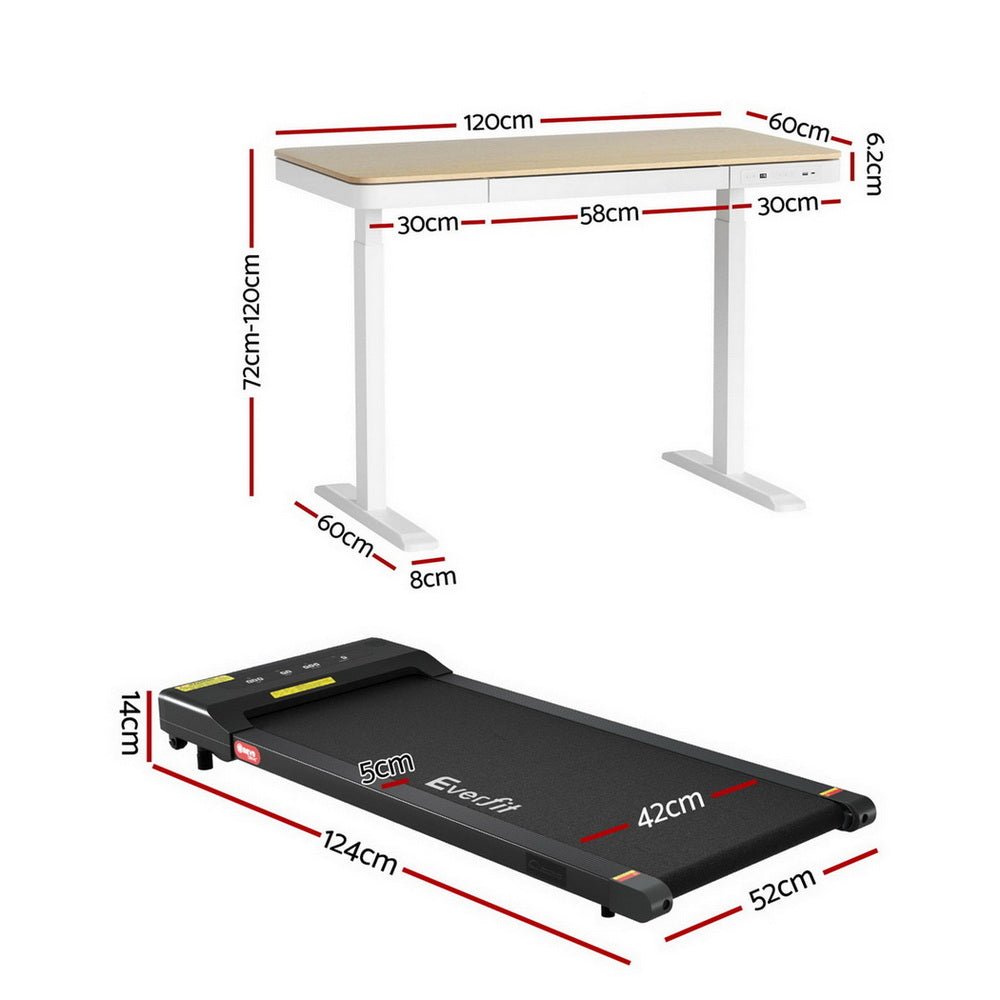 Zedron Electric Treadmill Desk Combo – White & Oak – 120 cm