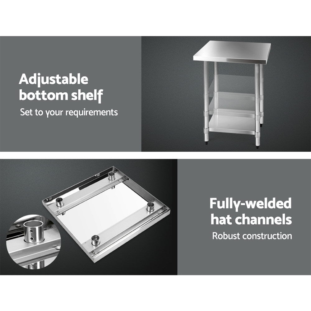 Meridian Stainless Steel Kitchen Bench – Silver – 610 x 610mm