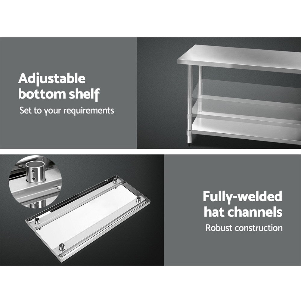 Brookdale Mobile Kitchen Bench with Wheels – Silver – 1219 x 610mm