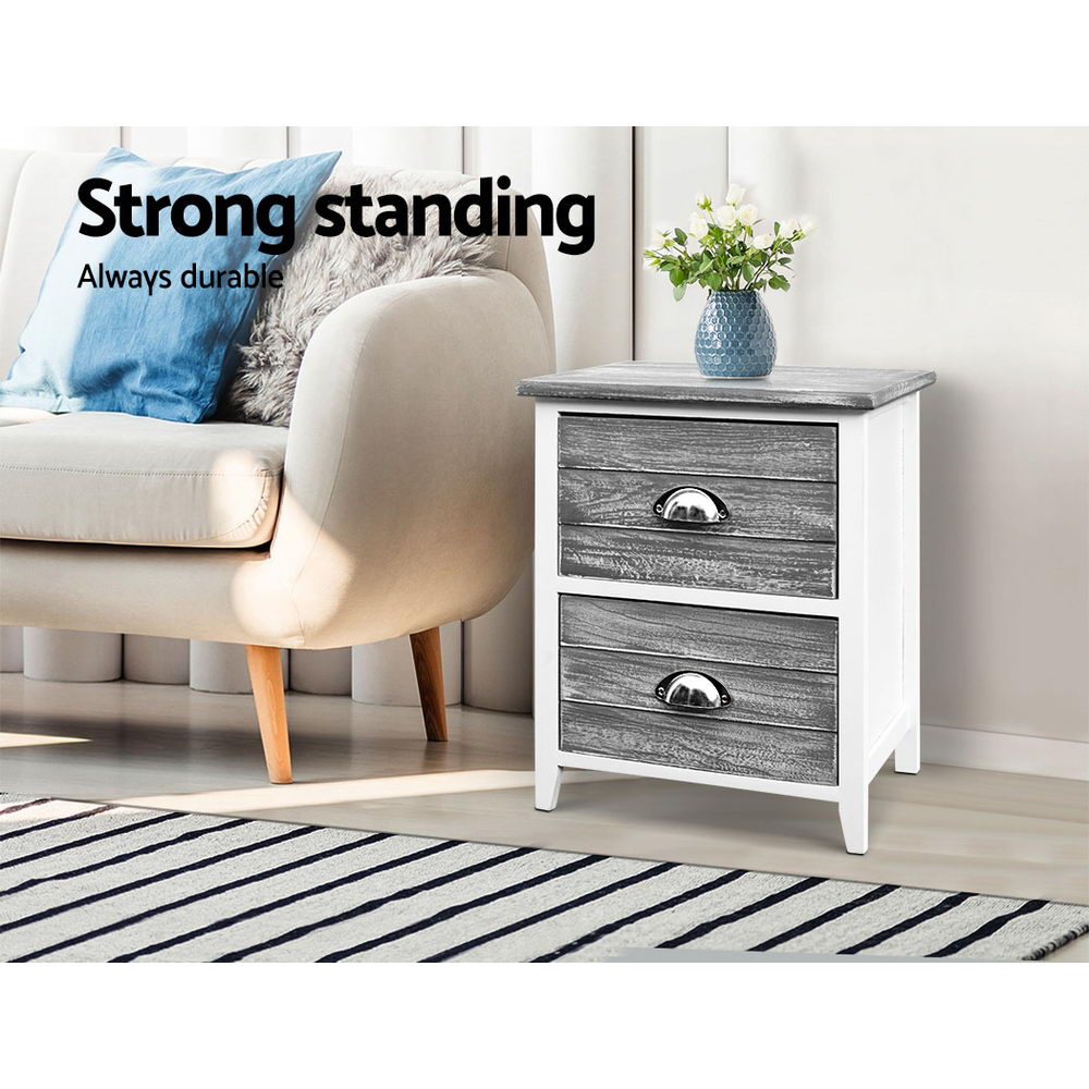 Sage Vintage Bedside Tables – Grey – Set of 2