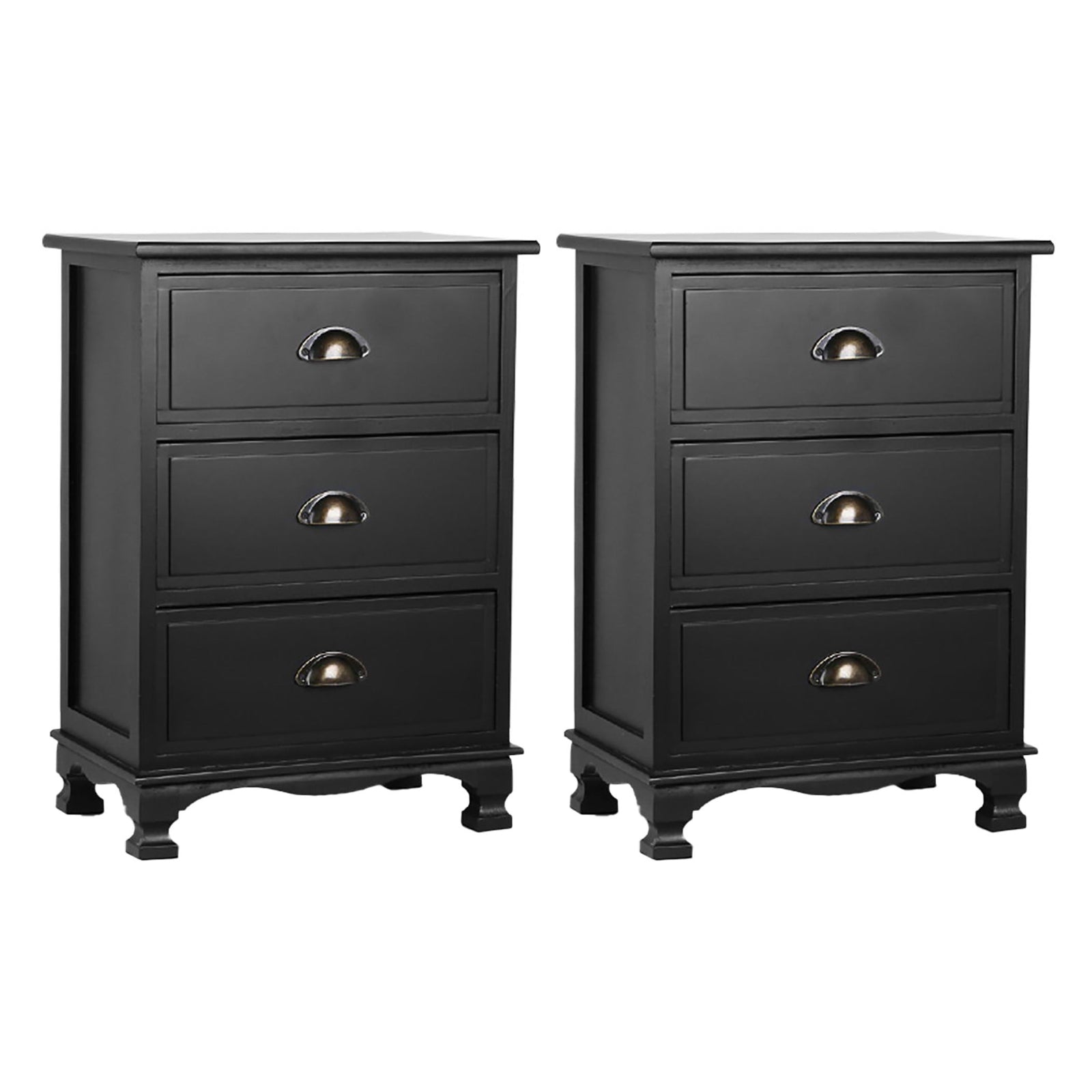 Linden 2x Bedside Table 3 Drawers Vintage - THYME Black