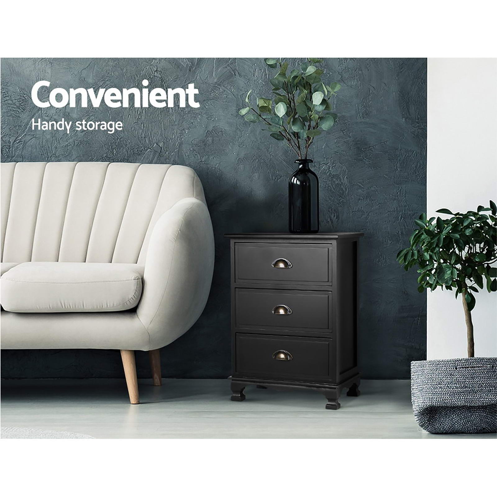 Linden Vintage Bedside Tables – Black – Set of 2