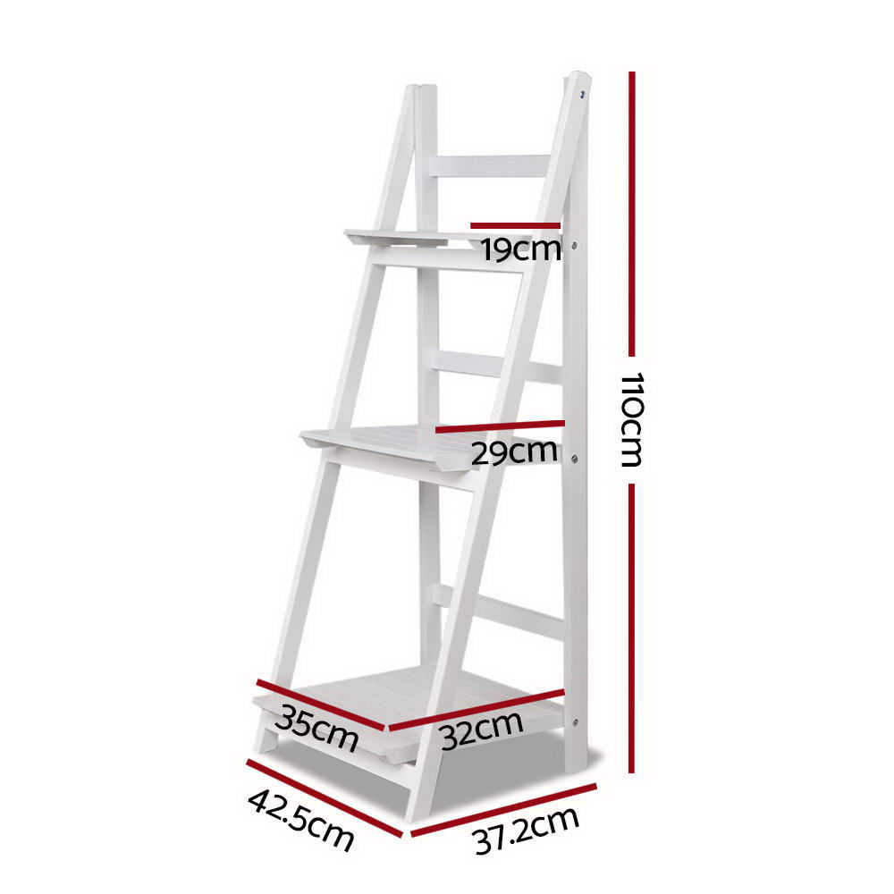 Zane Corner Ladder Shelf – White – 3 Tier