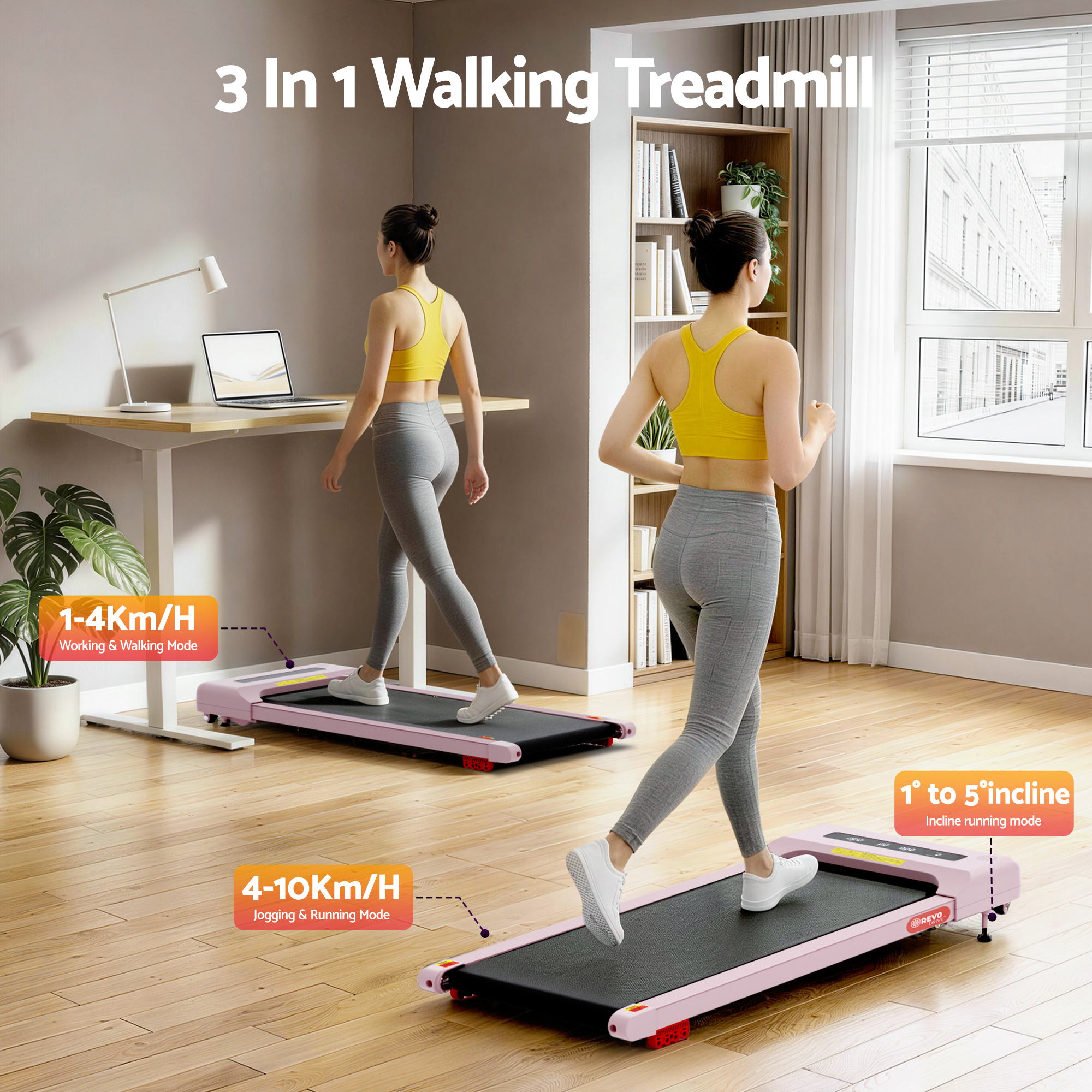 Serano Electric Walking Pad with Incline – Pink – 380mm