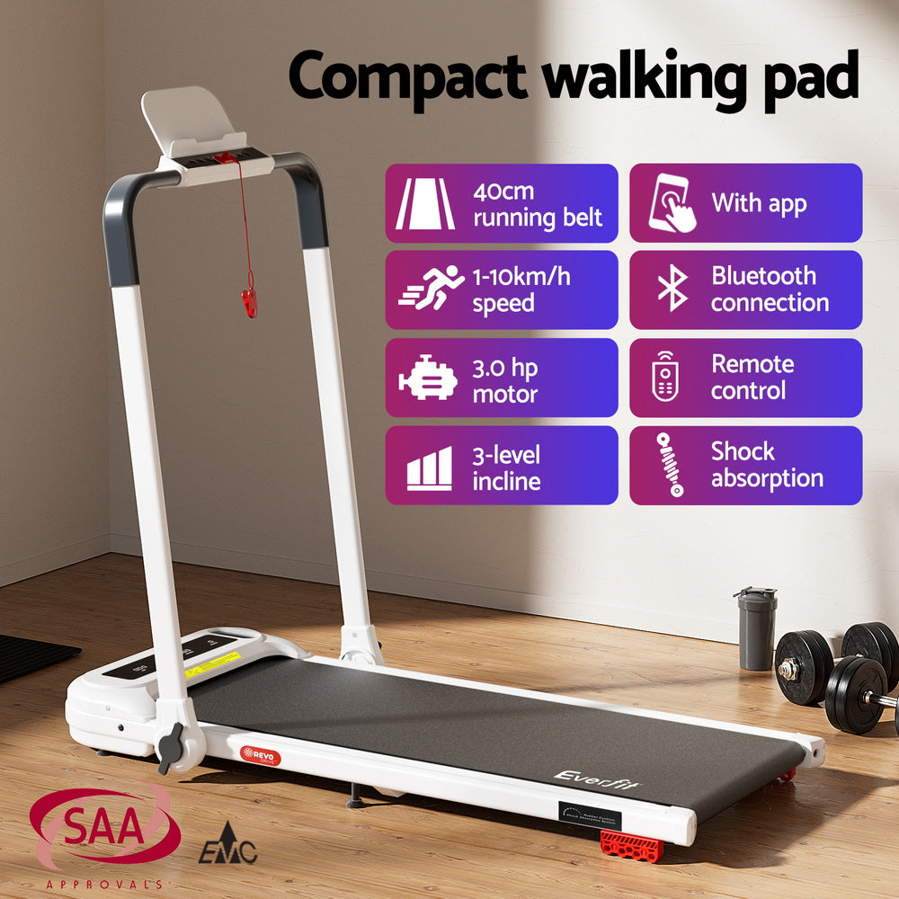 Kaelem Electric Walking Pad with Incline – White – 400mm