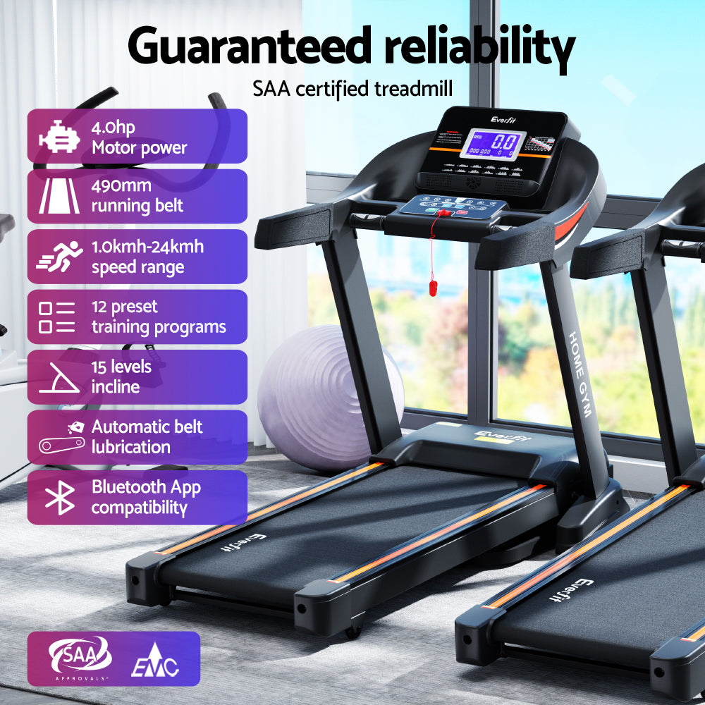 Elevation Auto Incline Electric Treadmill – Black – 490mm