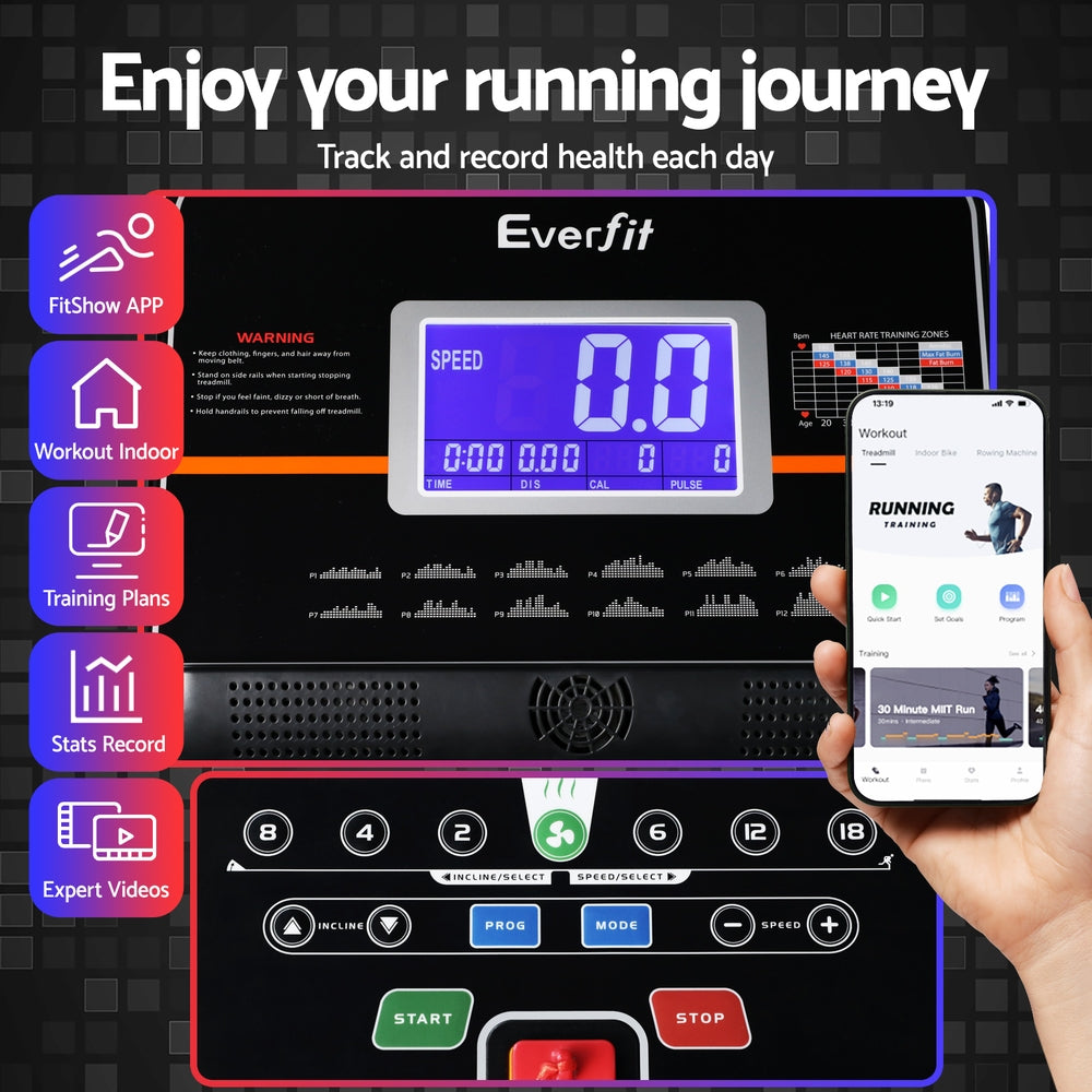 Elevation Auto Incline Electric Treadmill – Black – 490mm