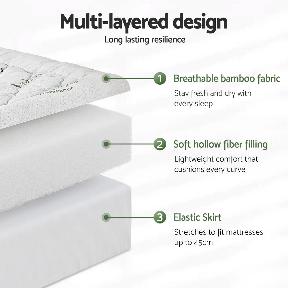 Bambora Bamboo Mattress Topper – White – Single