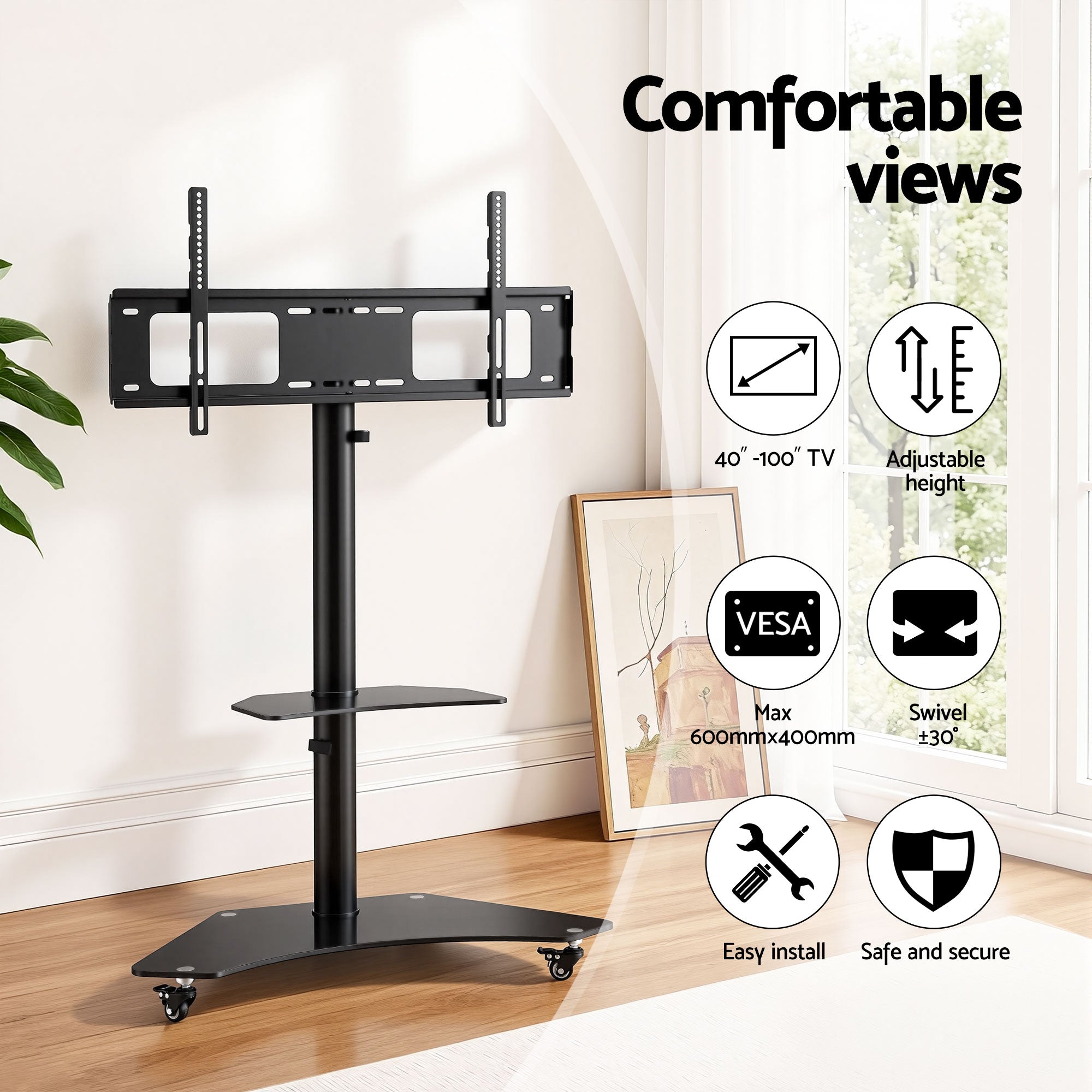 Valmere Adjustable TV Floor Stand Mount – Black