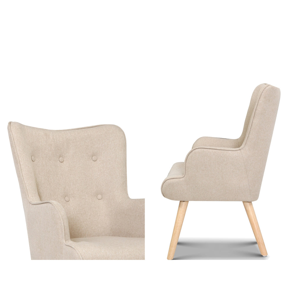 Lansar Tufted Armchair with Ottoman – Beige