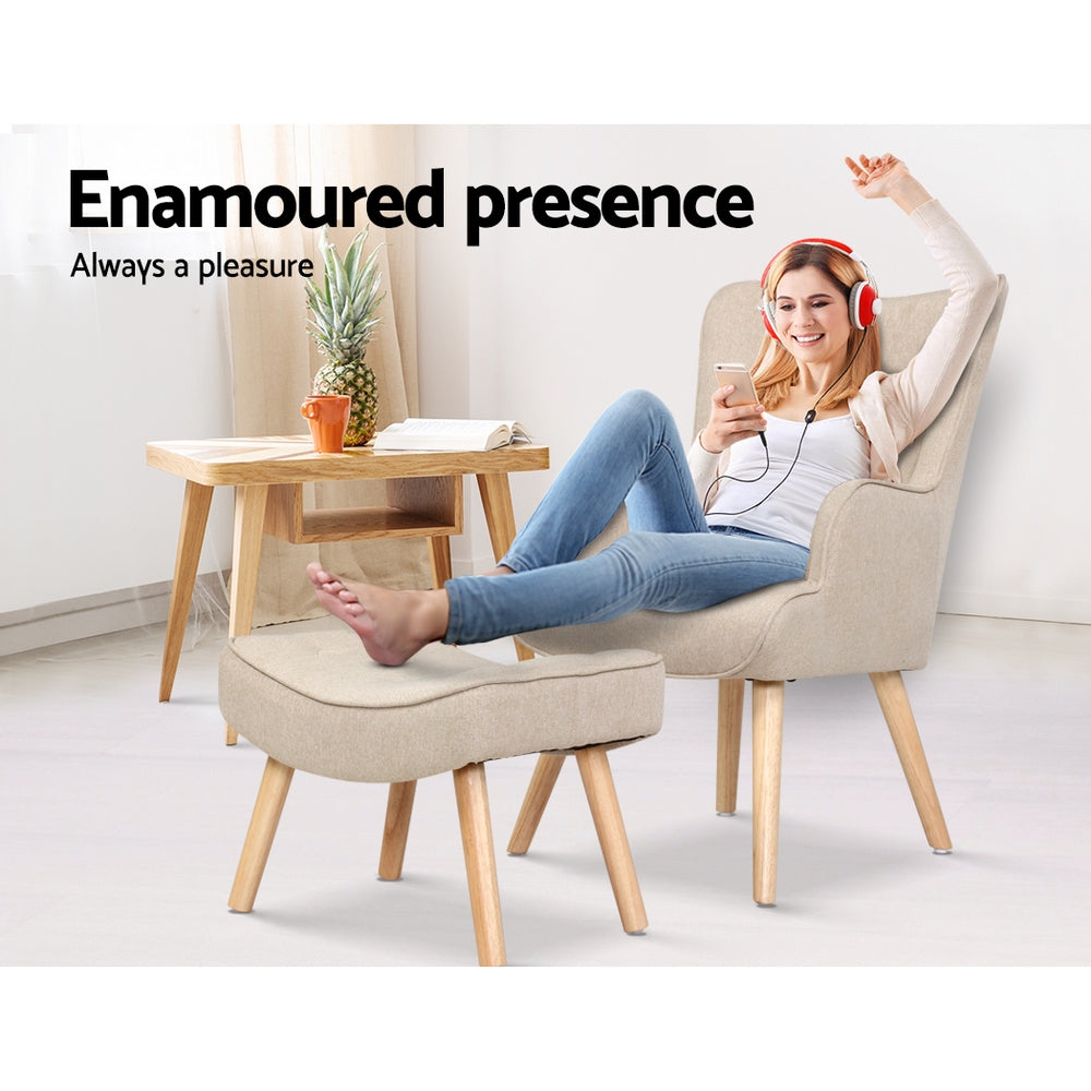 Lansar Tufted Armchair with Ottoman – Beige
