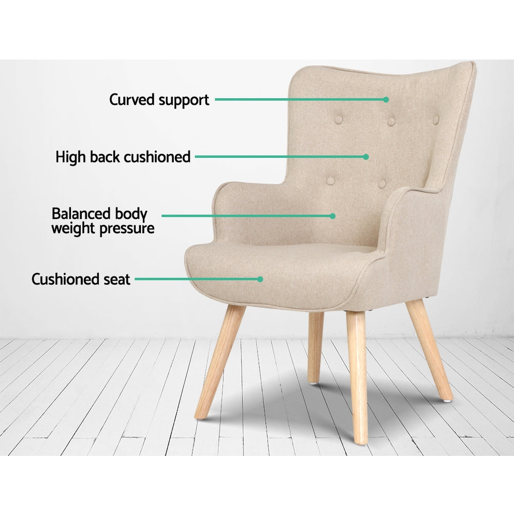 Lansar Tufted Armchair with Ottoman – Beige