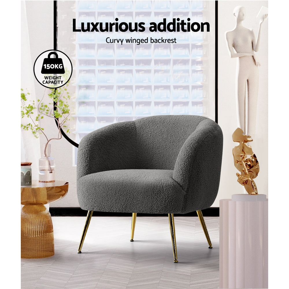 Carneiro Sherpa Boucle Armchair – Charcoal – 70 cm