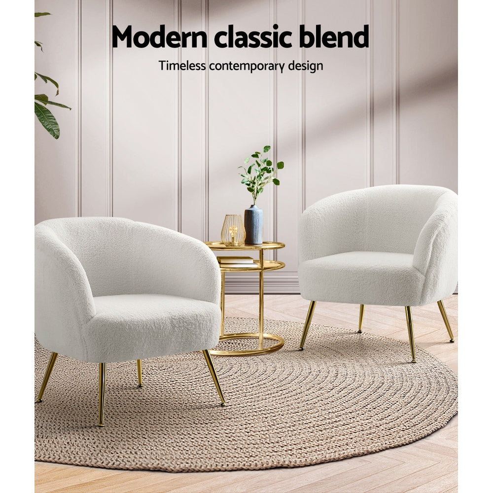 Carneiro Sherpa Boucle Armchair – White – 70 cm