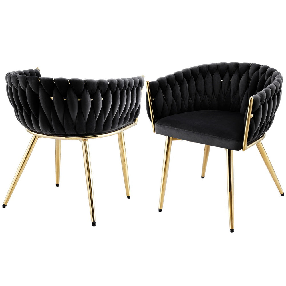 Nova 1 Set of 2 Dining Chairs Velvet Armchair Black
