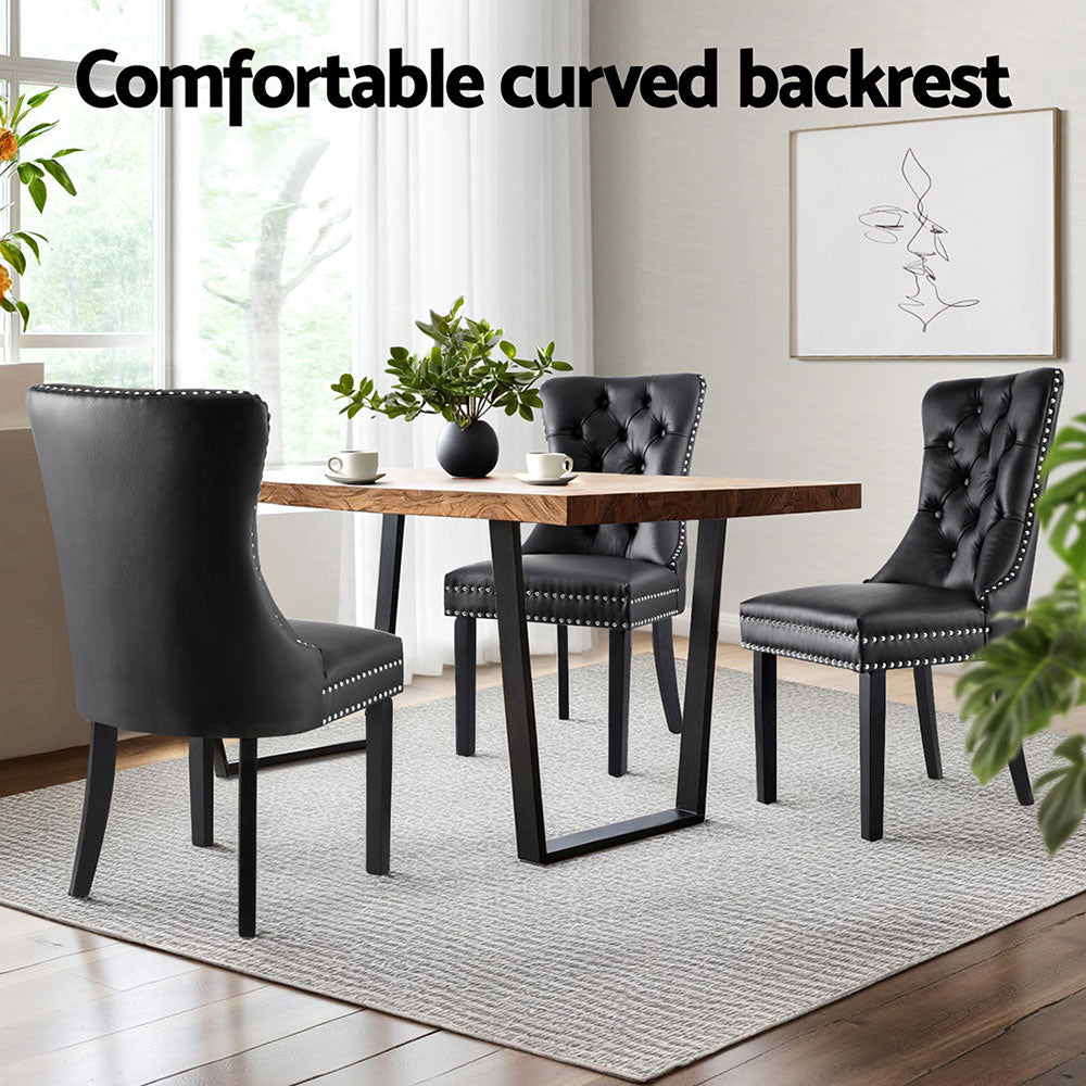 Marston Black Leather Tufted Dining Chairs – Black – Set of 4