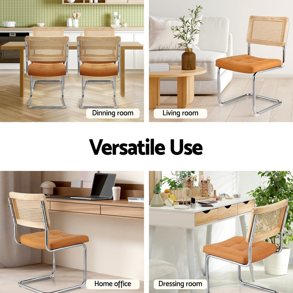 Serano Cantilever Rattan Dining Chairs – Brown – Set of 4