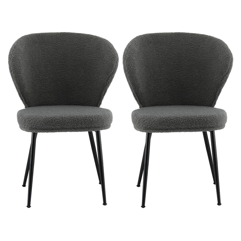 Haven Sherpa Bouclé Wing Back Dining Chairs – Grey – Set of 2