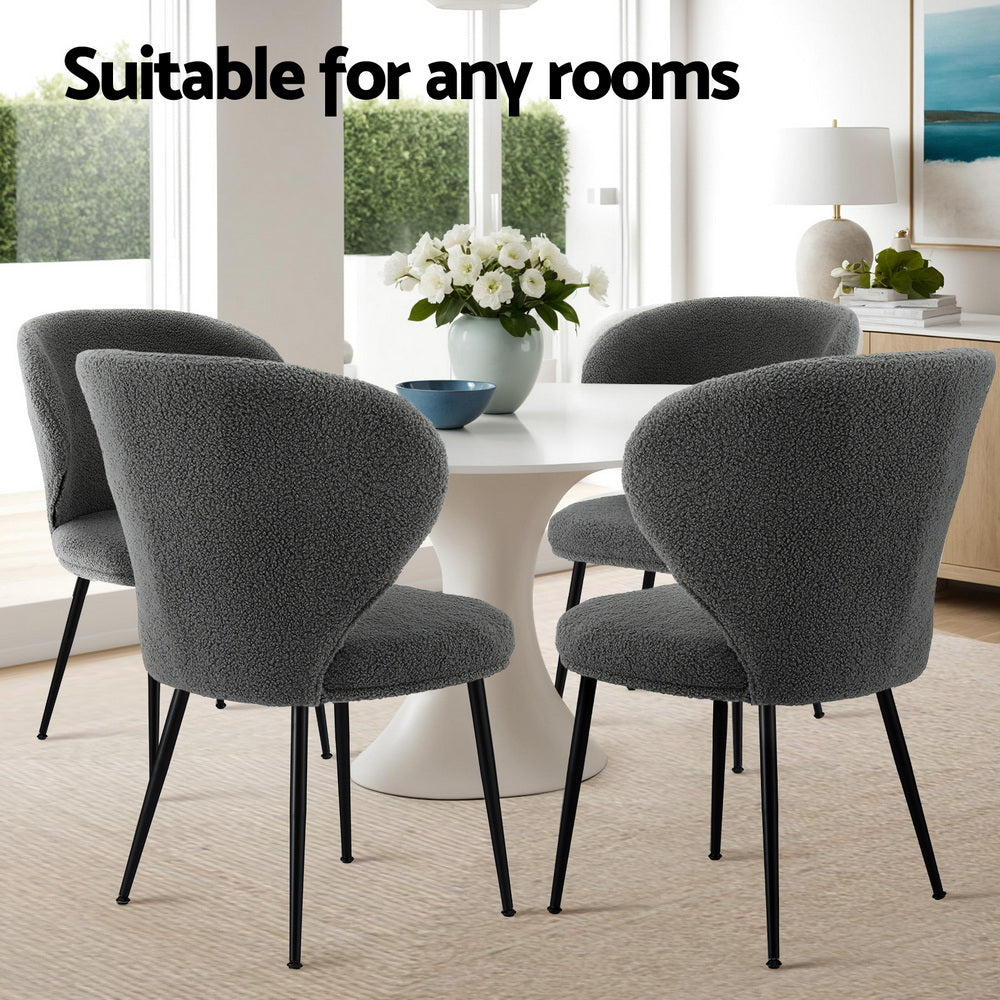 Haven Sherpa Bouclé Wing Back Dining Chairs – Grey – Set of 2